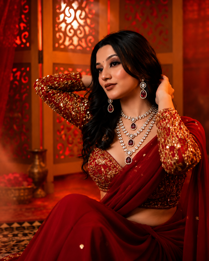 Maroon Nairika Layered Kundan Necklace with Earrings