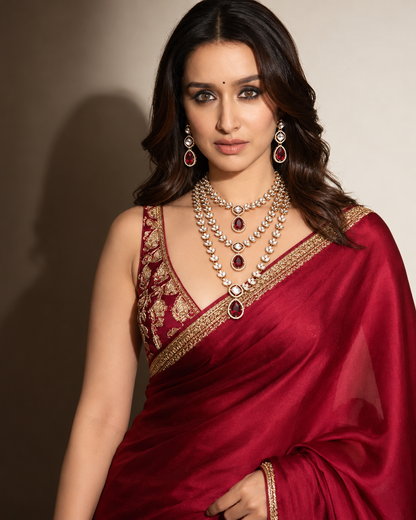Maroon Nairika Layered Kundan Necklace with Earrings