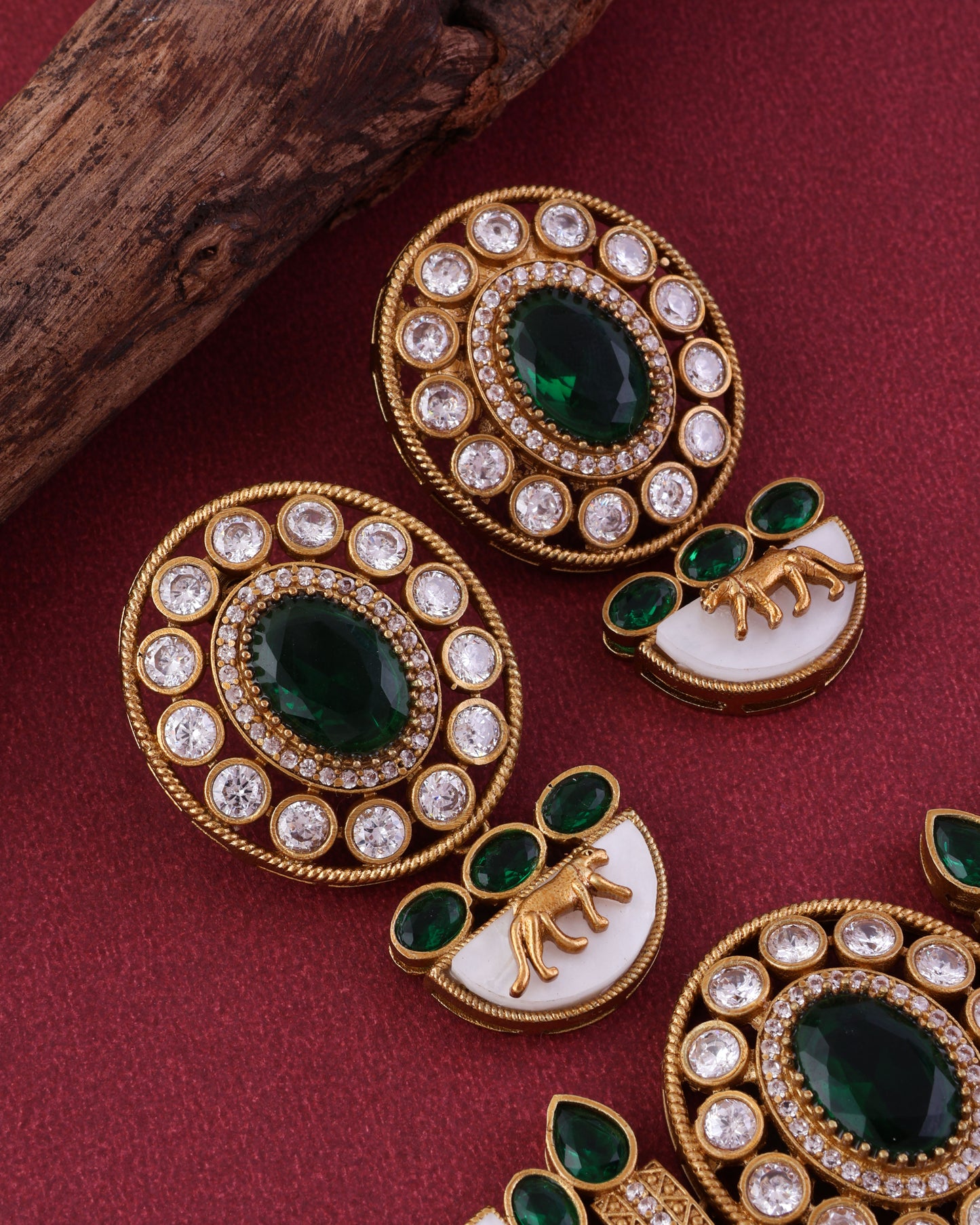 Emerald Aishani Premium Sabya Inspired Necklace with Earring