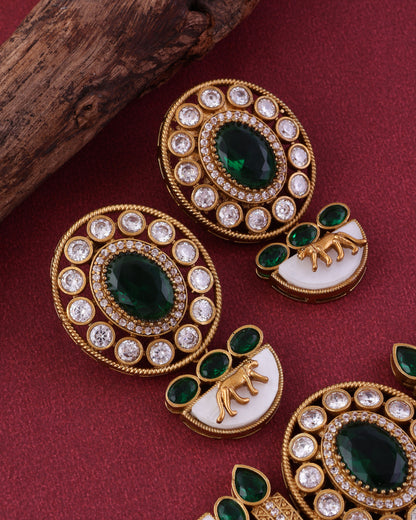 Emerald Aishani Premium Sabya Inspired Necklace with Earring