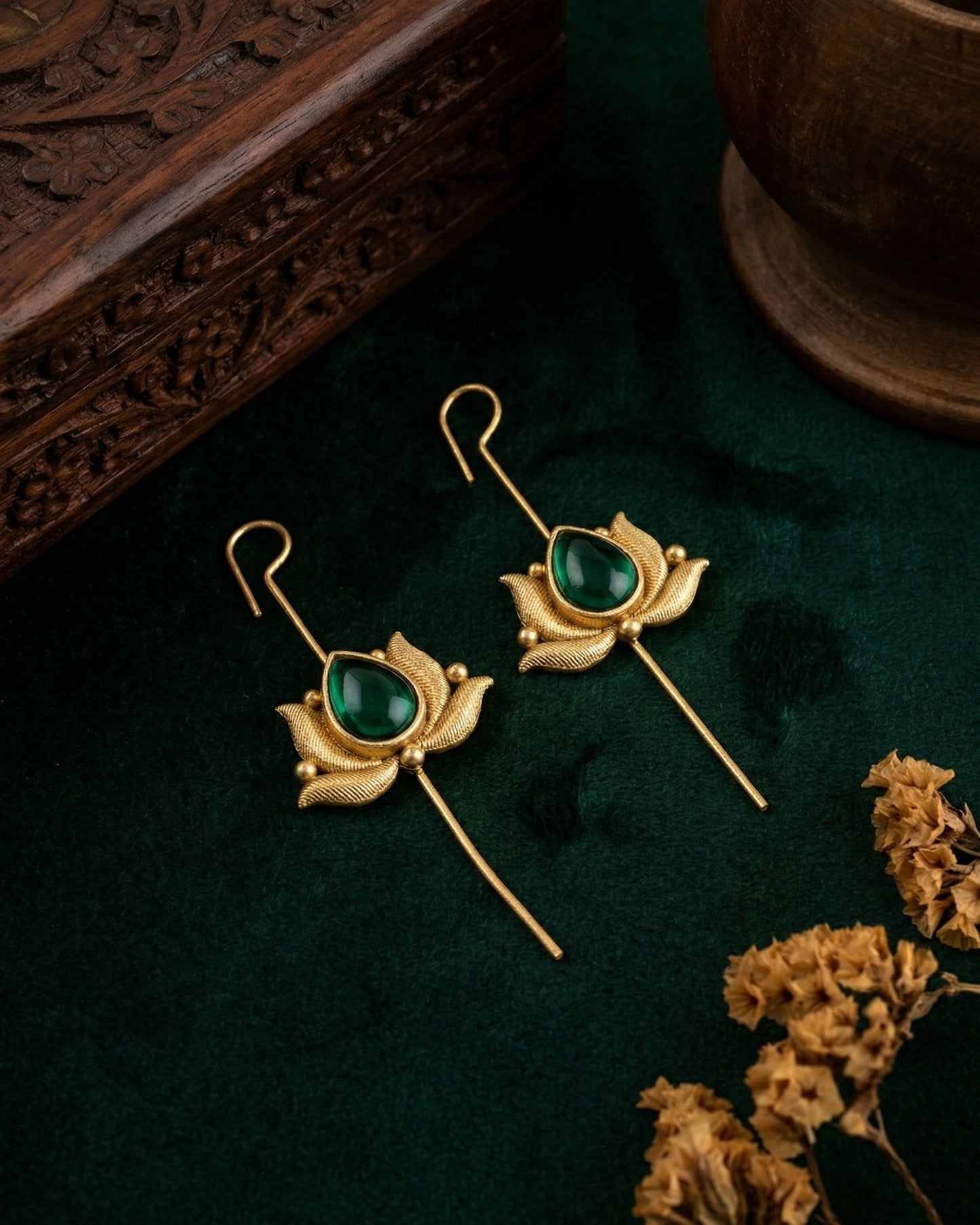 Green Irisha Lotus Designer Ear-Cuff Earring