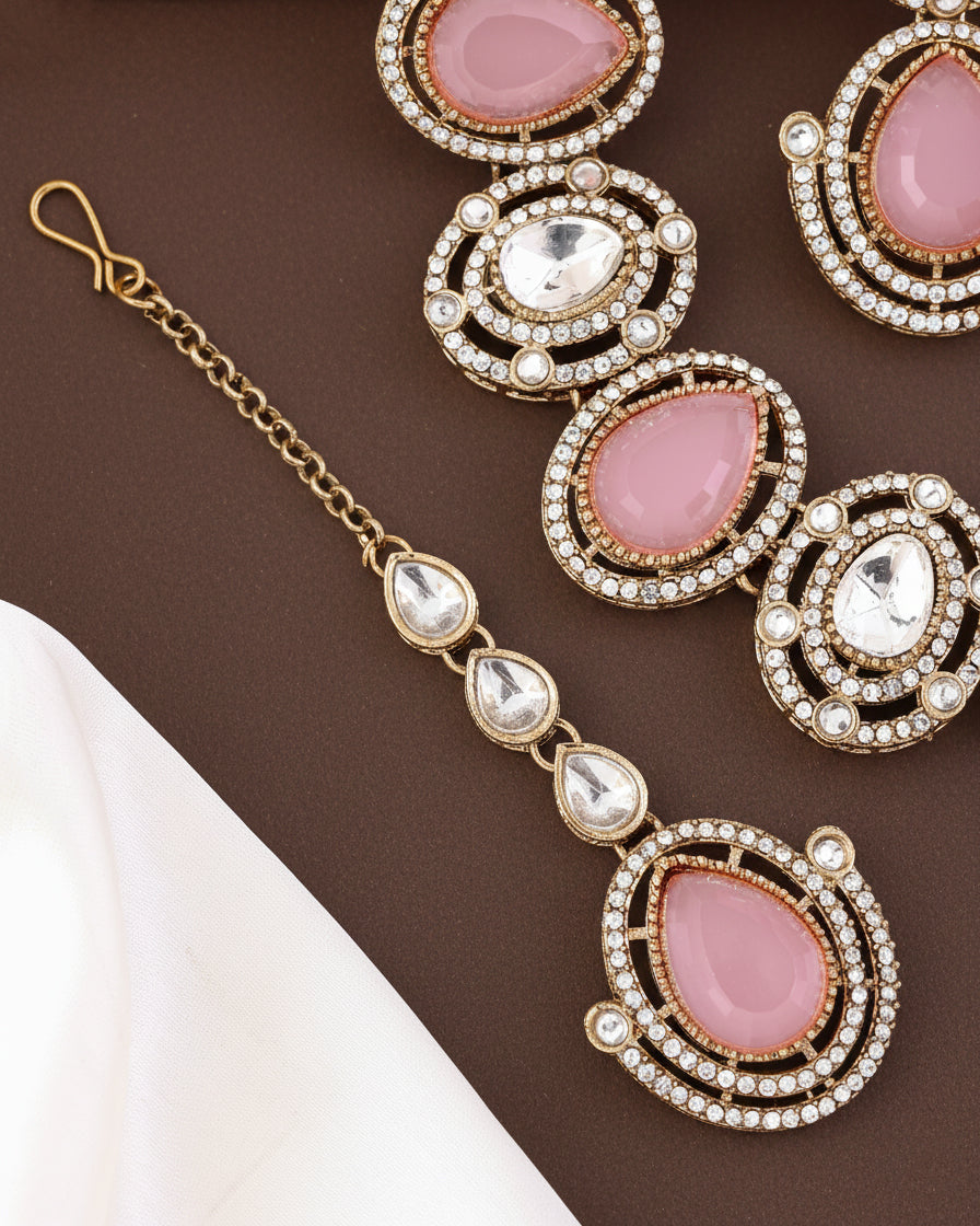 Blush Hania Premium Polki Dupe Necklace with Earring and Mangteeka