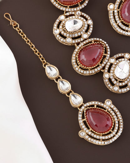 Onion Hania Premium Polki Dupe Necklace with Earring and Mangteeka