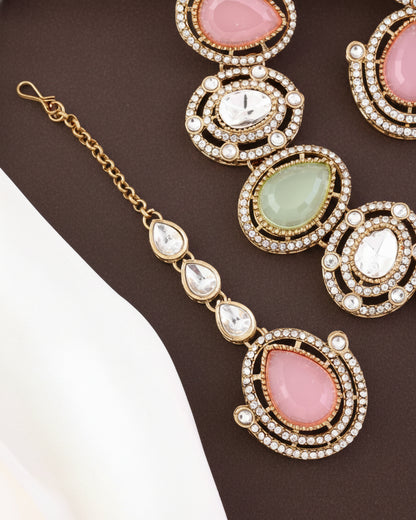 Pastel Hania Premium Polki Dupe Necklace with Earring and Mangteeka