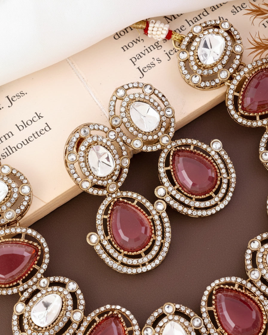 Onion Hania Premium Polki Dupe Necklace with Earring and Mangteeka