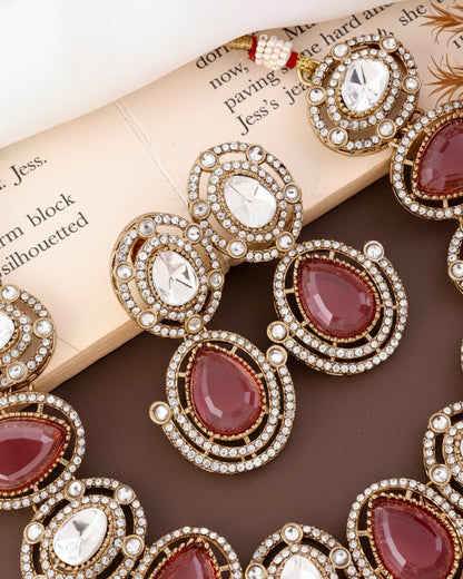 Onion Hania Premium Polki Dupe Necklace with Earring and Mangteeka