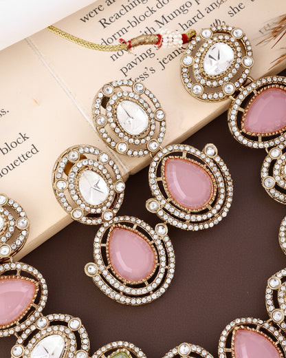 Pastel Hania Premium Polki Dupe Necklace with Earring and Mangteeka