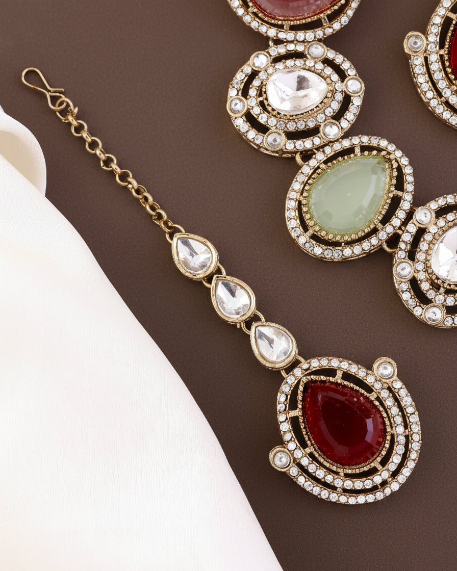 Multi Hania Premium Polki Dupe Necklace with Earring and Mangteeka