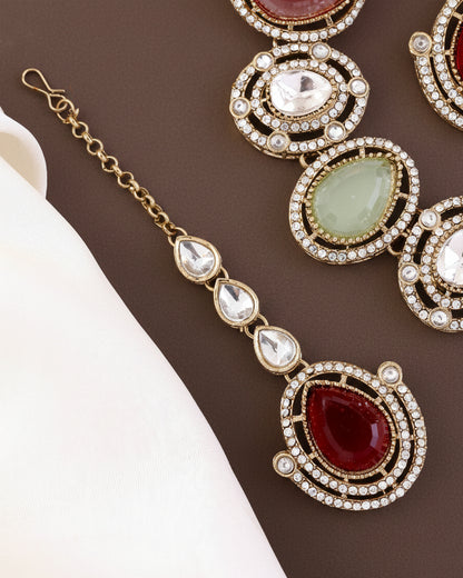 Multi Hania Premium Polki Dupe Necklace with Earring and Mangteeka