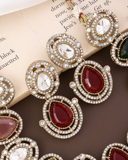Multi Hania Premium Polki Dupe Necklace with Earring and Mangteeka