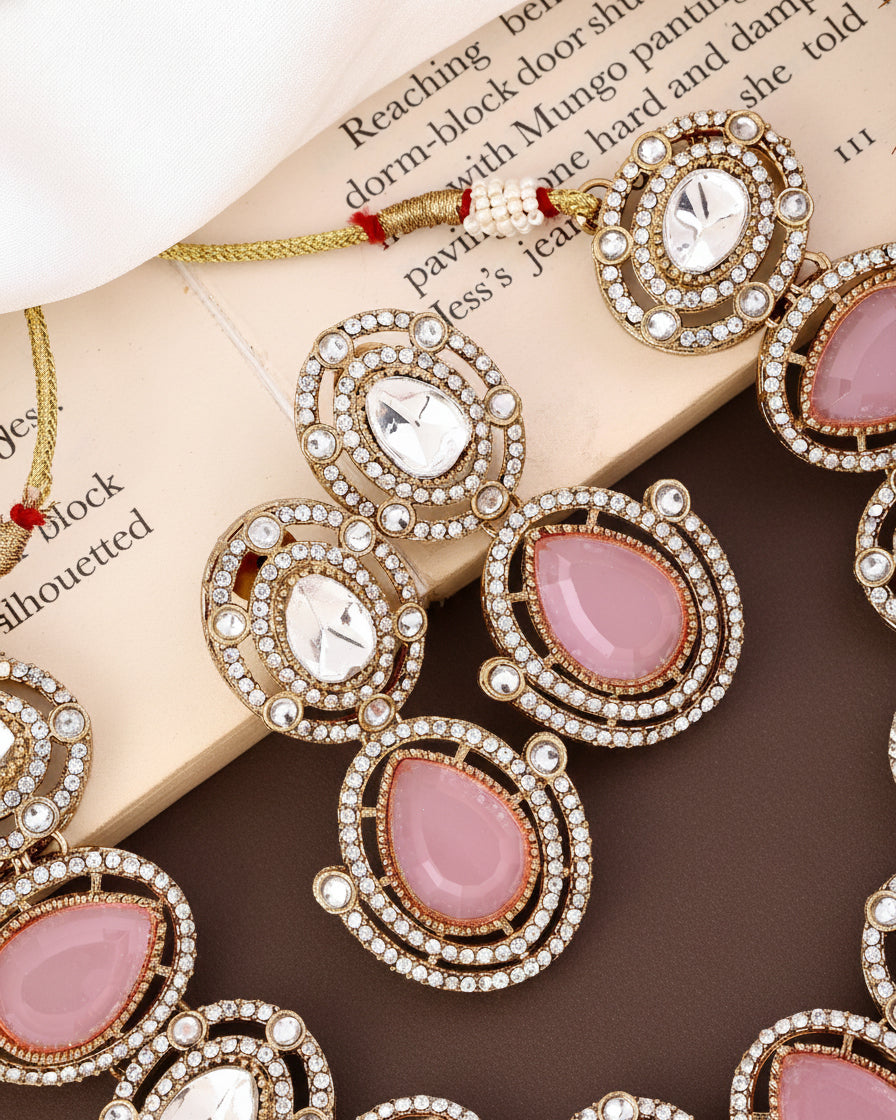 Blush Hania Premium Polki Dupe Necklace with Earring and Mangteeka