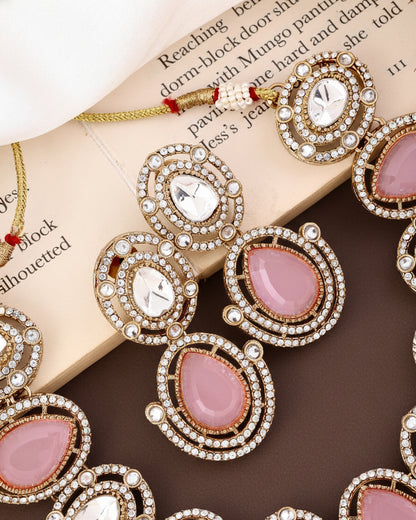 Blush Hania Premium Polki Dupe Necklace with Earring and Mangteeka