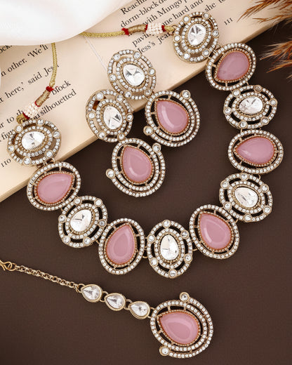 Blush Hania Premium Polki Dupe Necklace with Earring and Mangteeka