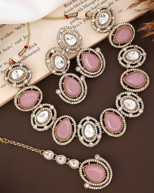 Blush Hania Premium Polki Dupe Necklace with Earring and Mangteeka