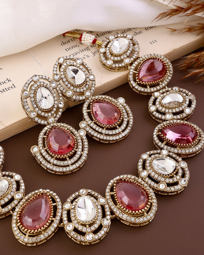 Onion Hania Premium Polki Dupe Necklace with Earring and Mangteeka