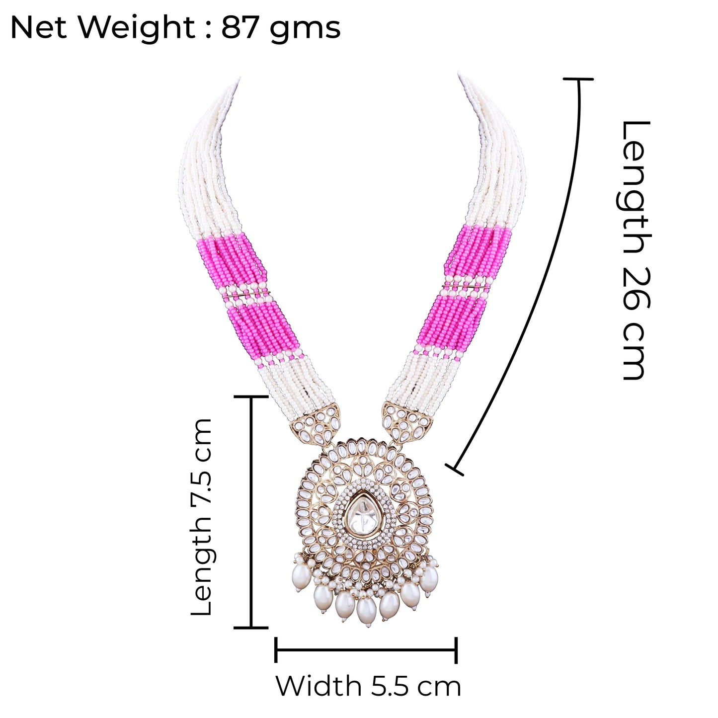 Pink Harnoor Premium Long Necklace with Earring and Mangteeka