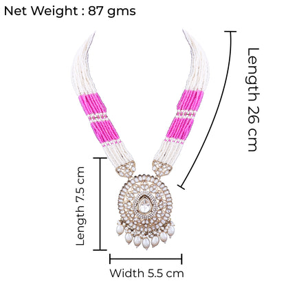 Pink Harnoor Premium Long Necklace with Earring and Mangteeka