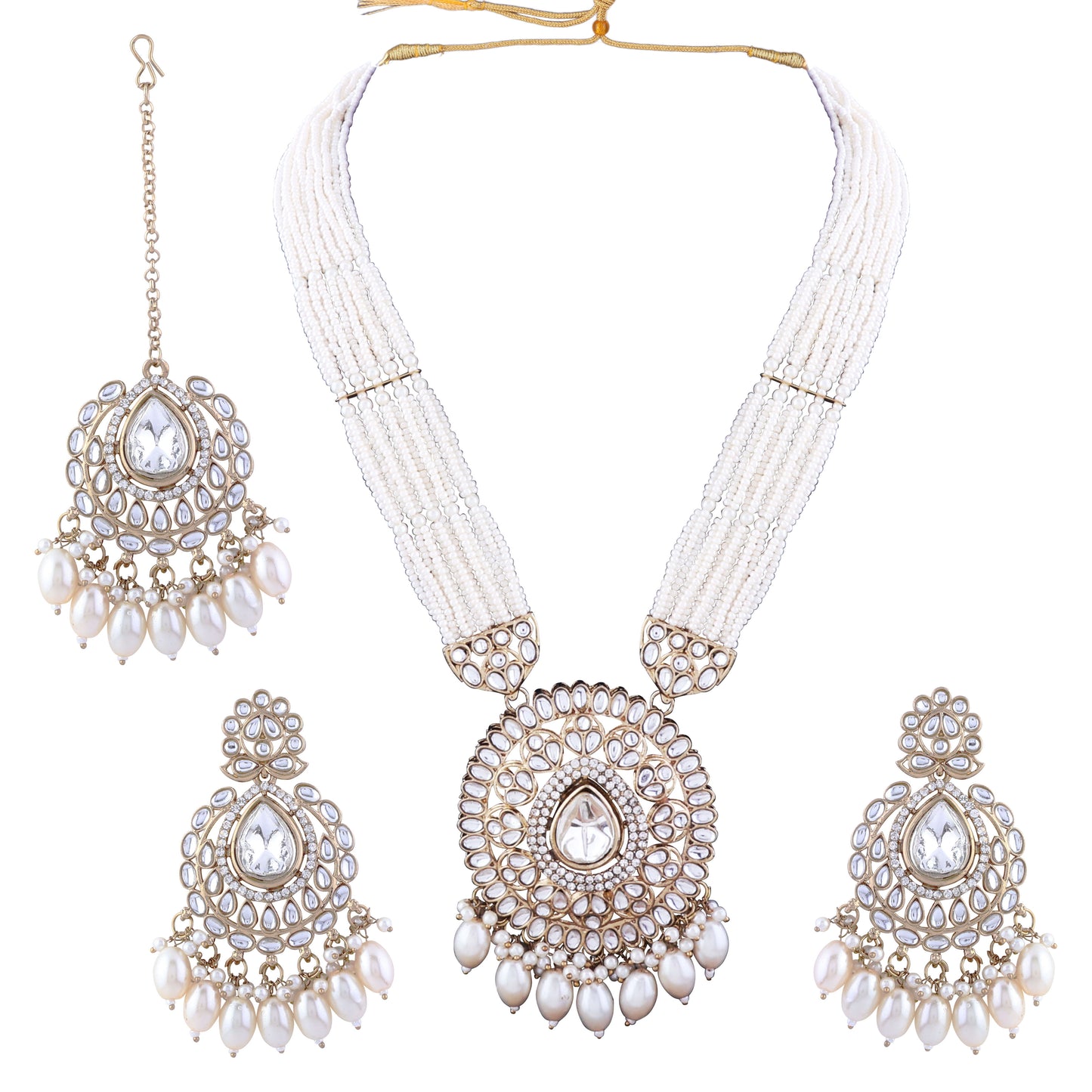 Pearl Harnoor Premium Long Necklace with Earring and Mangteeka