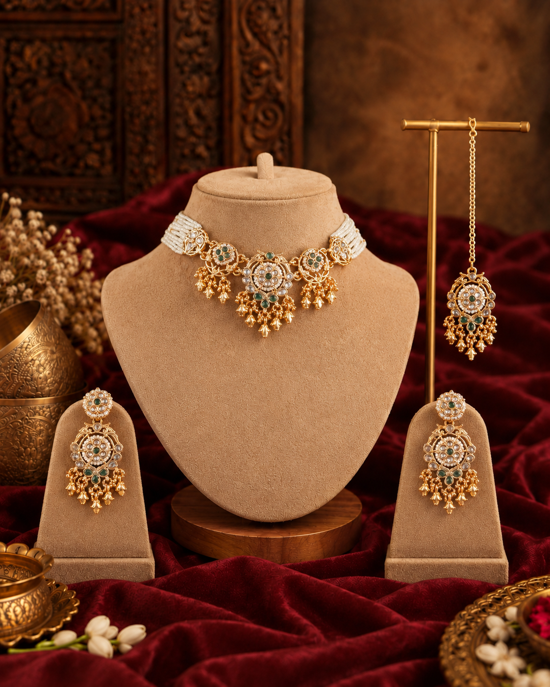 Vamishka Rajwada Necklace Set with Earring and Teeka