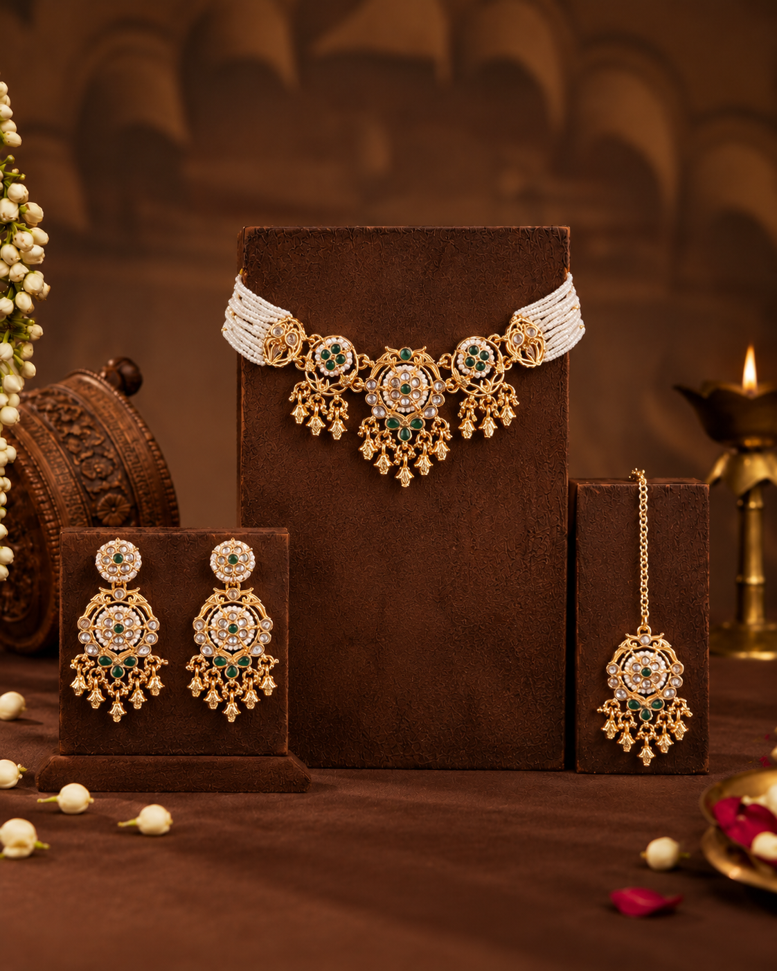 Vamishka Rajwada Necklace Set with Earring and Teeka