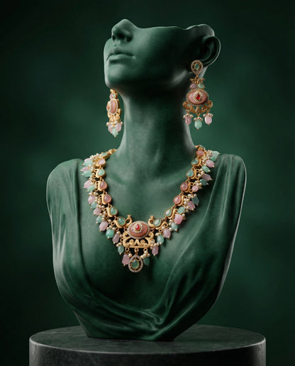 Blush Pastel Maheshwari Rajwada Necklace Set with Earring