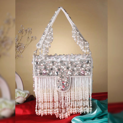 Ivory Charlie Rhinestone Pearl String Flap Clutch