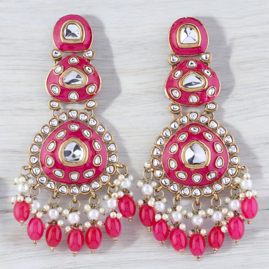 Dark Pink Tisya Meenakari Chandbali