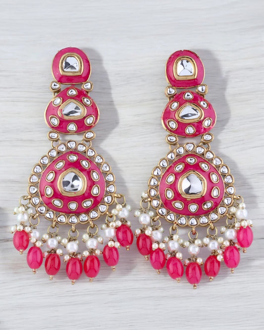 Dark Pink Tisya Meenakari Chandbali