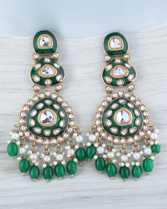 Dark Green Tisya Meenakari Chandbali