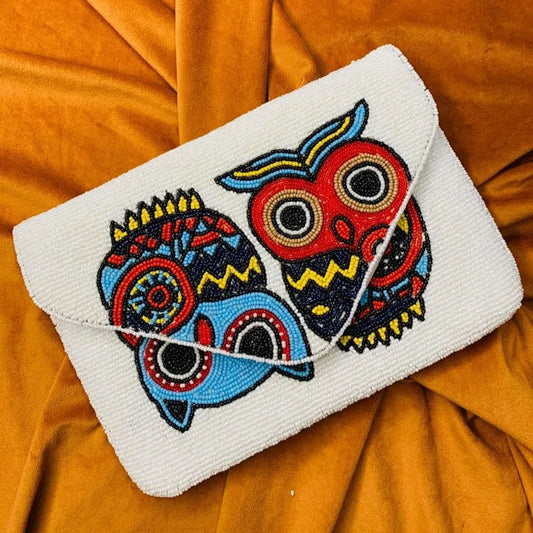 White Owl Bead Flap Sling Bag