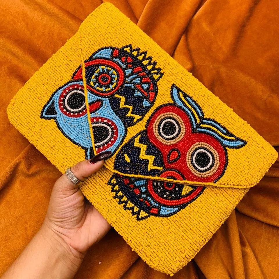 Yellow Owl Bead Flap Sling Bag