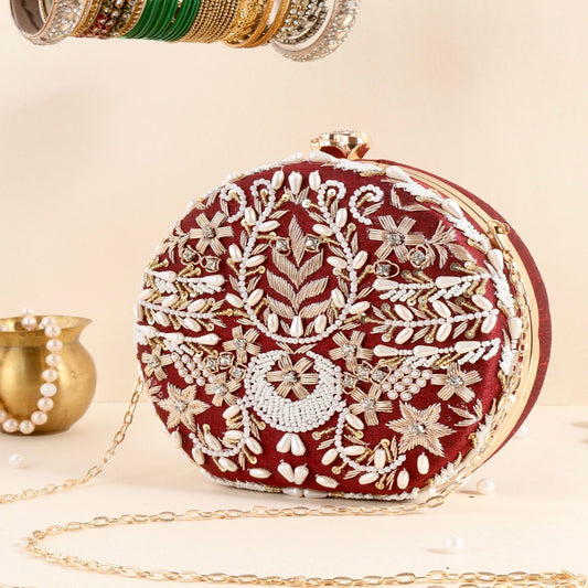 Red Ayesha Embroidered Clutch