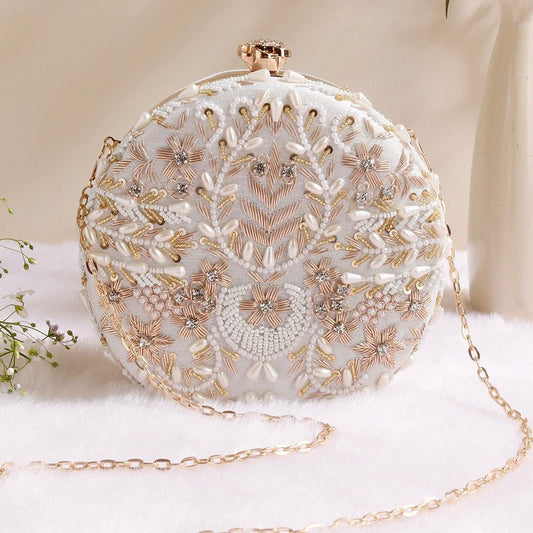 White Ayesha Embroidered Clutch