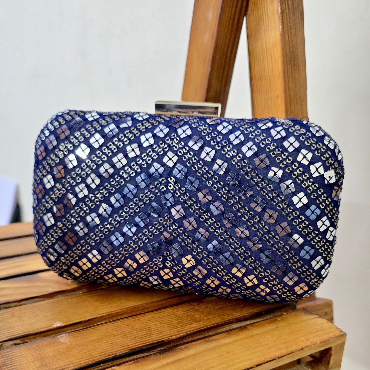 Blue Krish Designer High Quality Fabric Clutch with Sling Chains