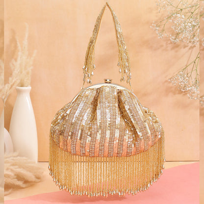 Gold Martina Premium Sequin Detailed Clutch Bag