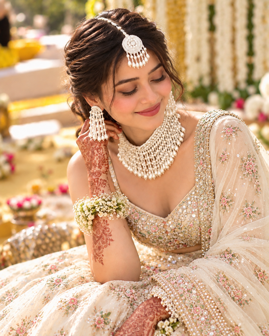 White Zarvisha Handmade Jewellery For Haldi & Mehendi