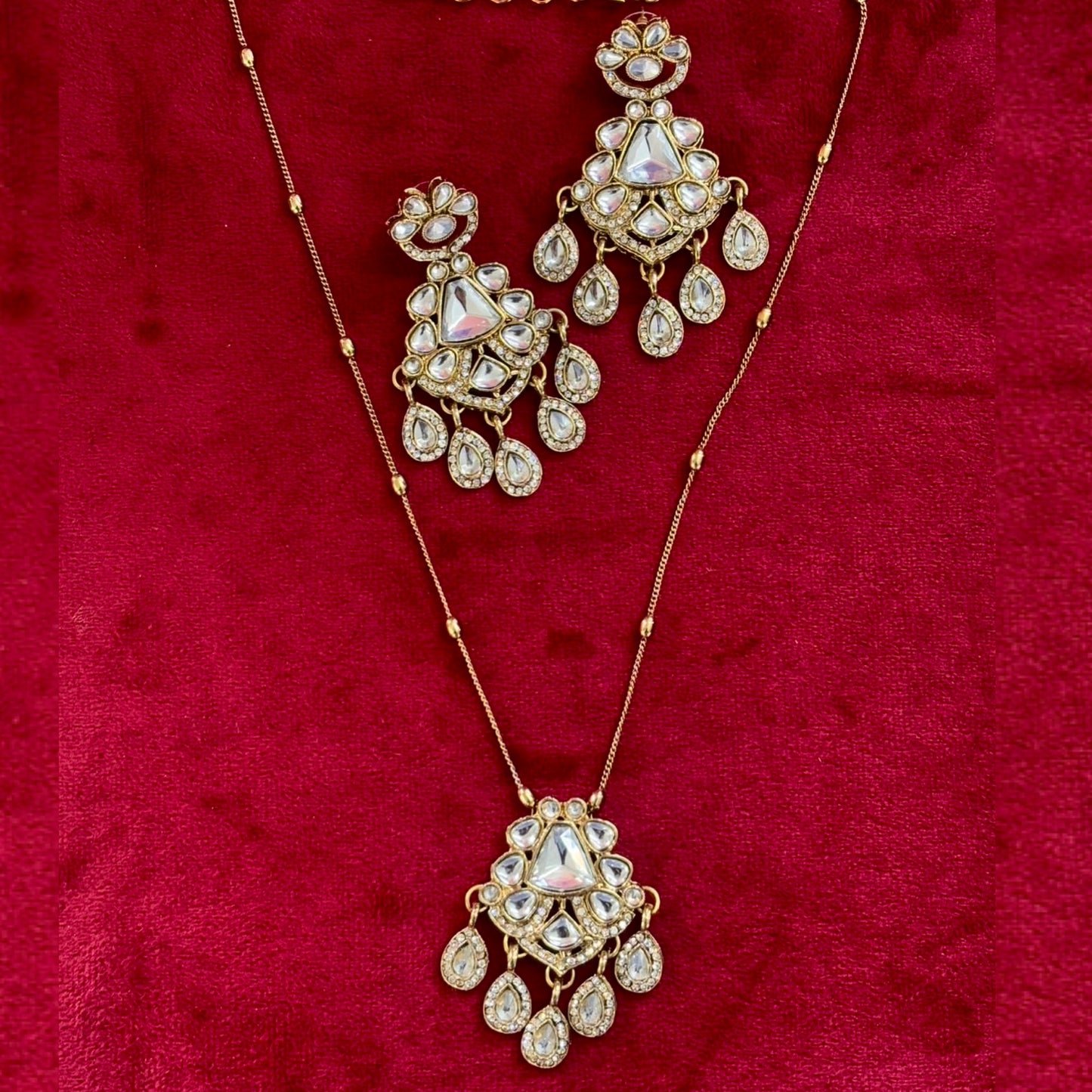 Tejaswi Polki Dupe Long Necklace Set with Statement Chandbali Earring