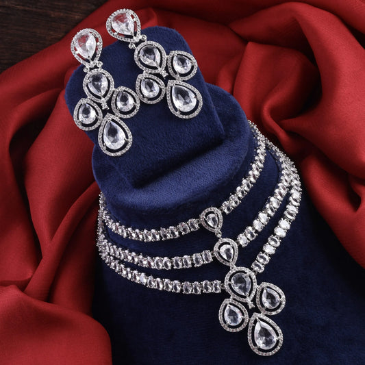 Silver Annie American Diamond Necklace Set with Earring