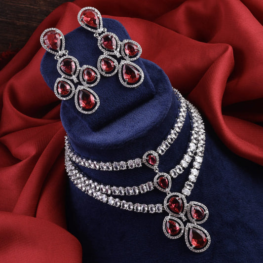 Wine Annie American Diamond Necklace Set with Earring