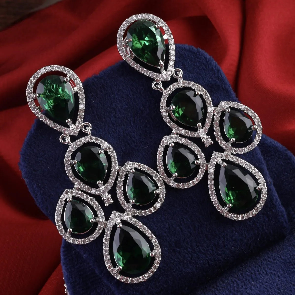 Emerald Green Annie American Diamond Necklace Set with Earring