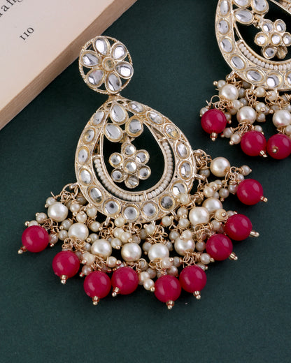 Dark Pink Jiya Kundan Earring