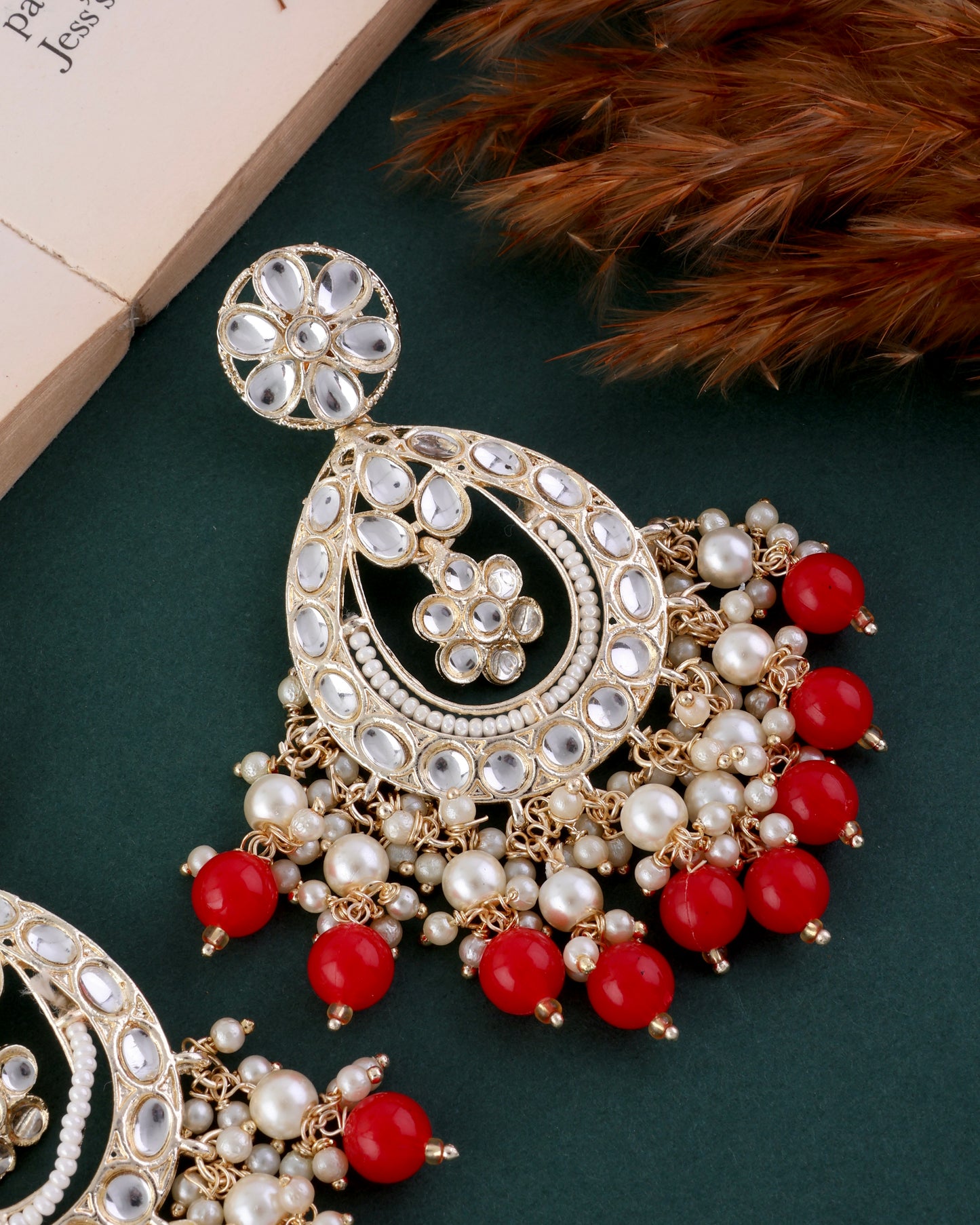 Red Jiya Kundan Earring