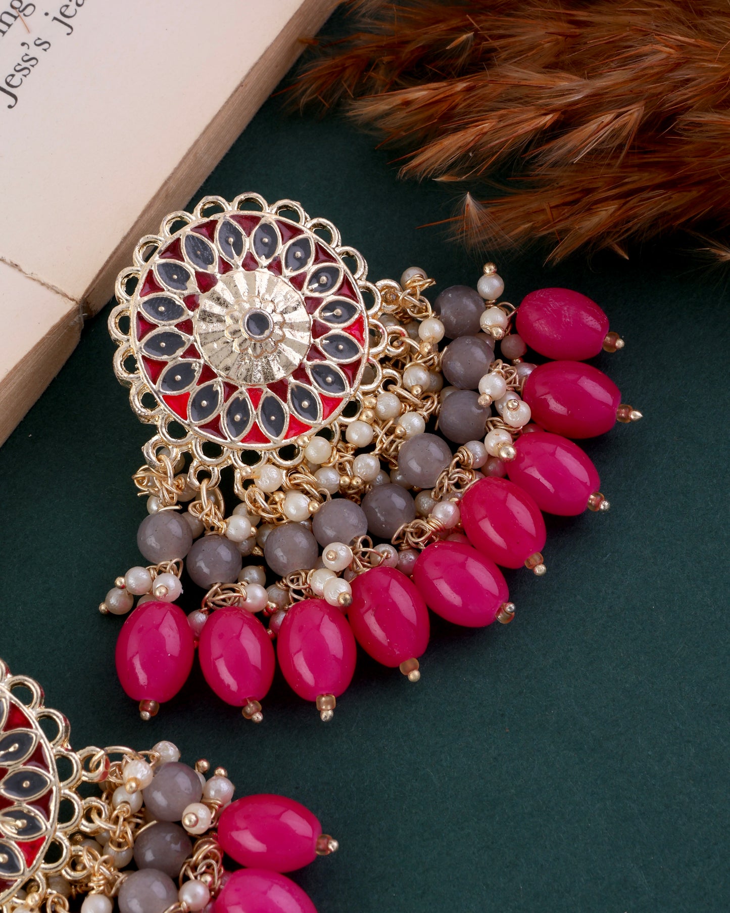 Dark Pink Grey Sukh Earring