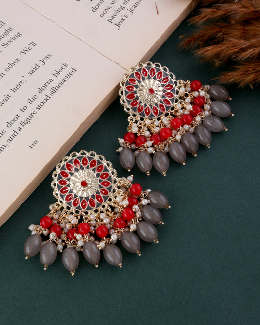 Grey Red Sukh Earring