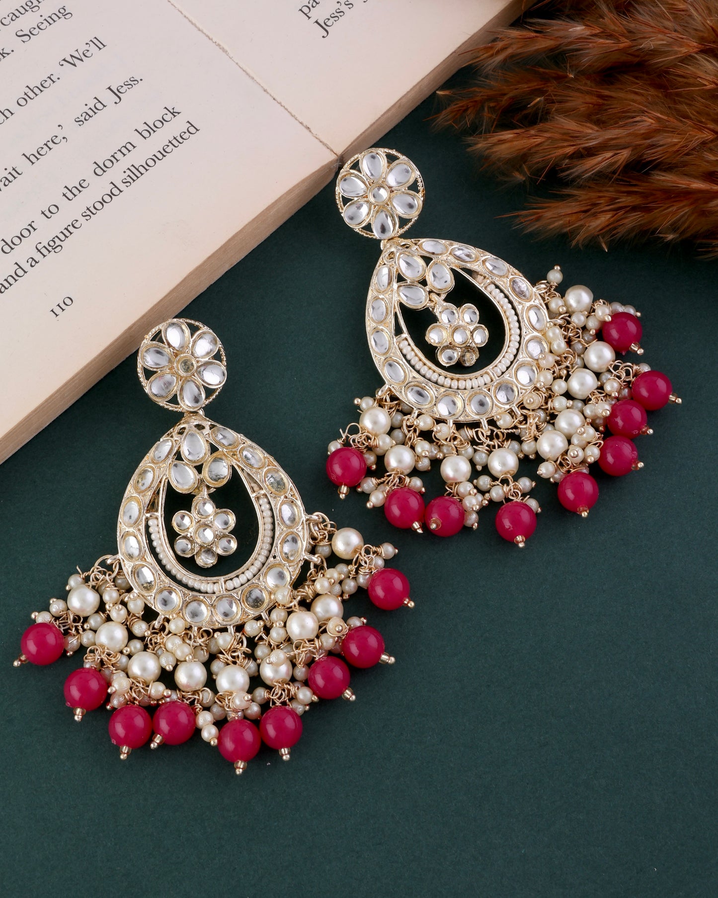 Dark Pink Jiya Kundan Earring