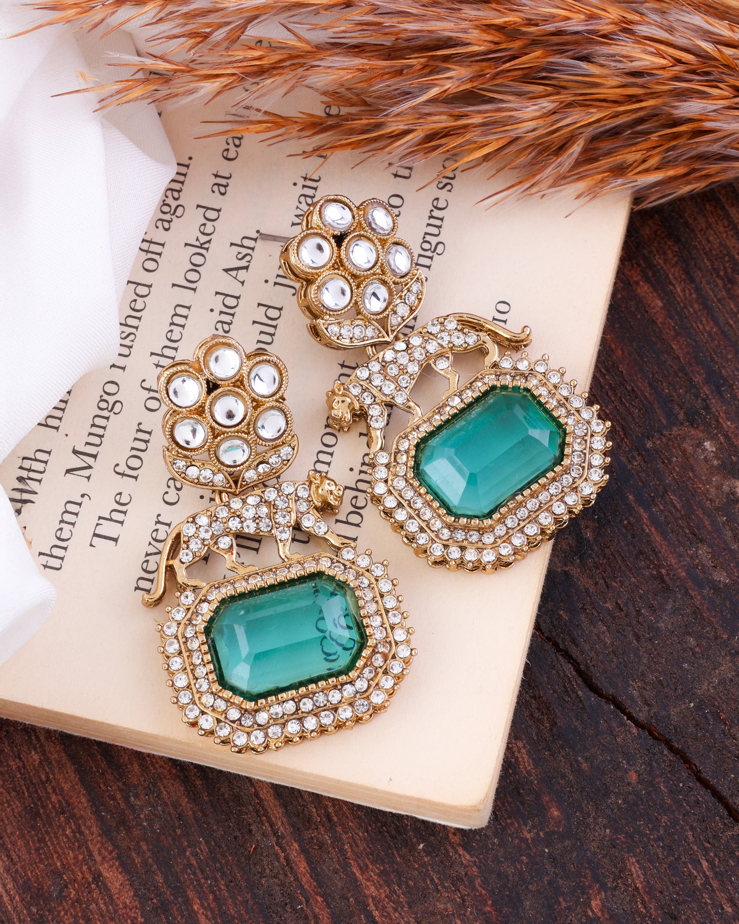 Sage Green Virushka Sabya Zircone Designer Earring