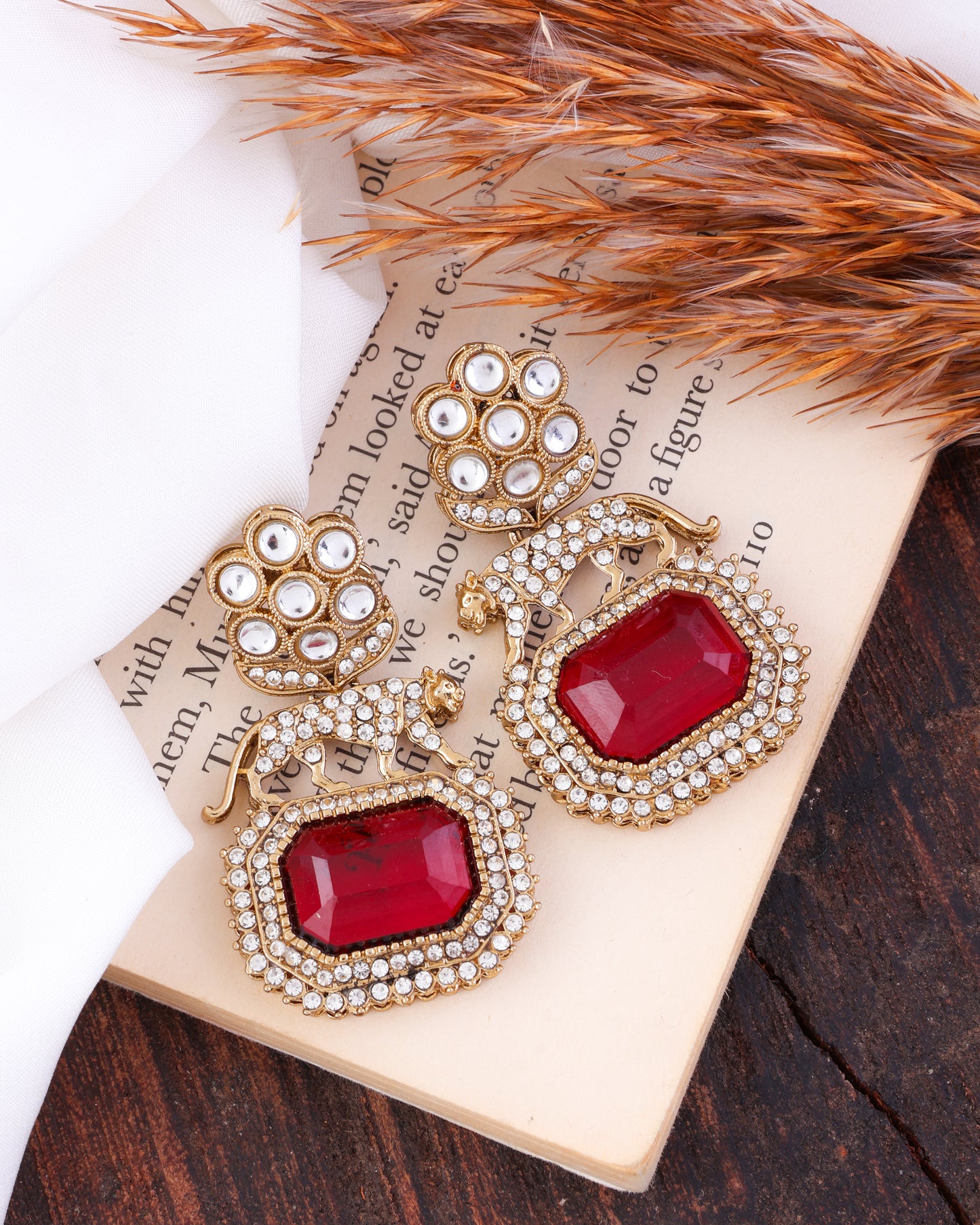 Red Virushka Sabya Zircone Designer Earring