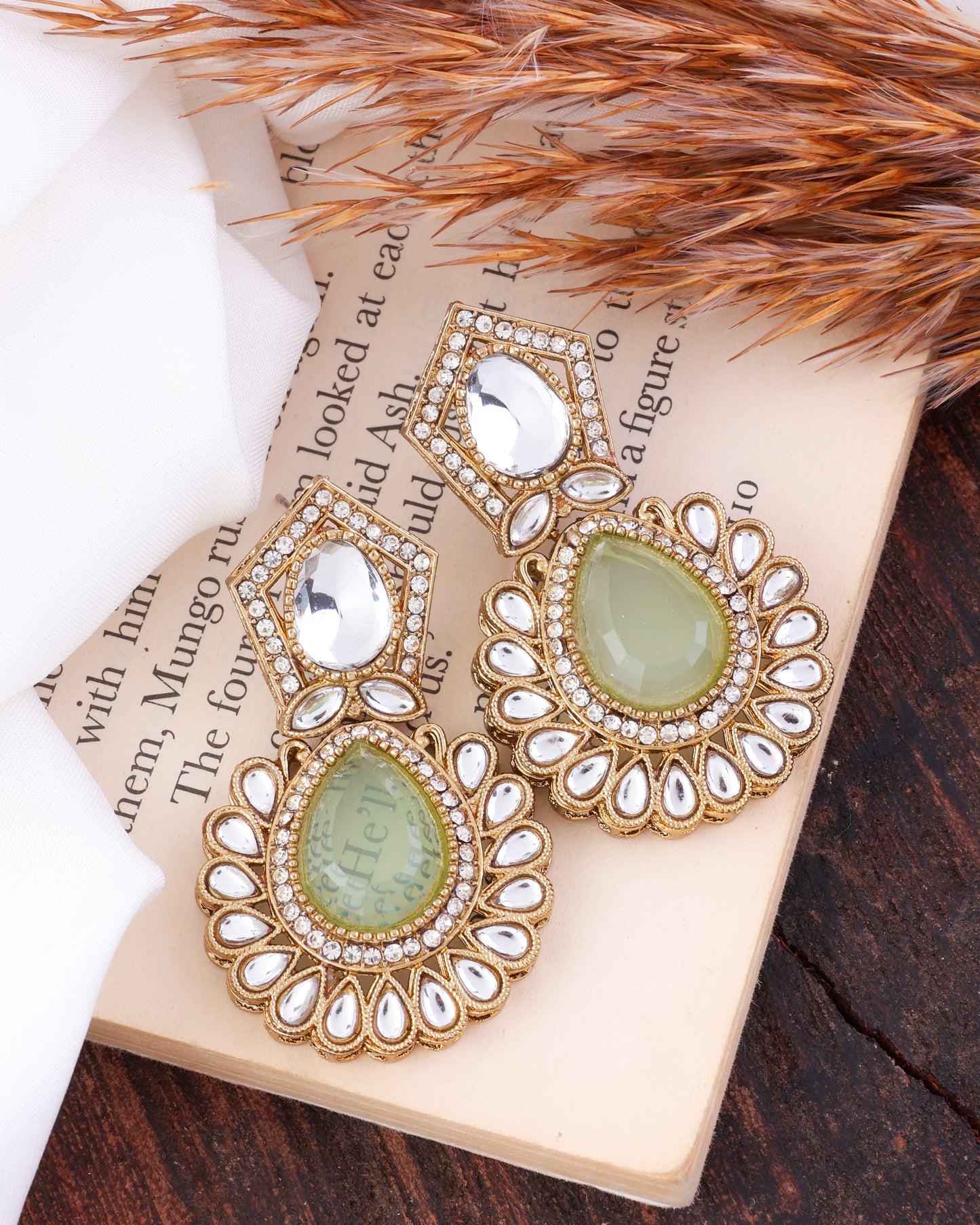 Olive Dikshika Premium Designer Zircone Polki Dupe Earring
