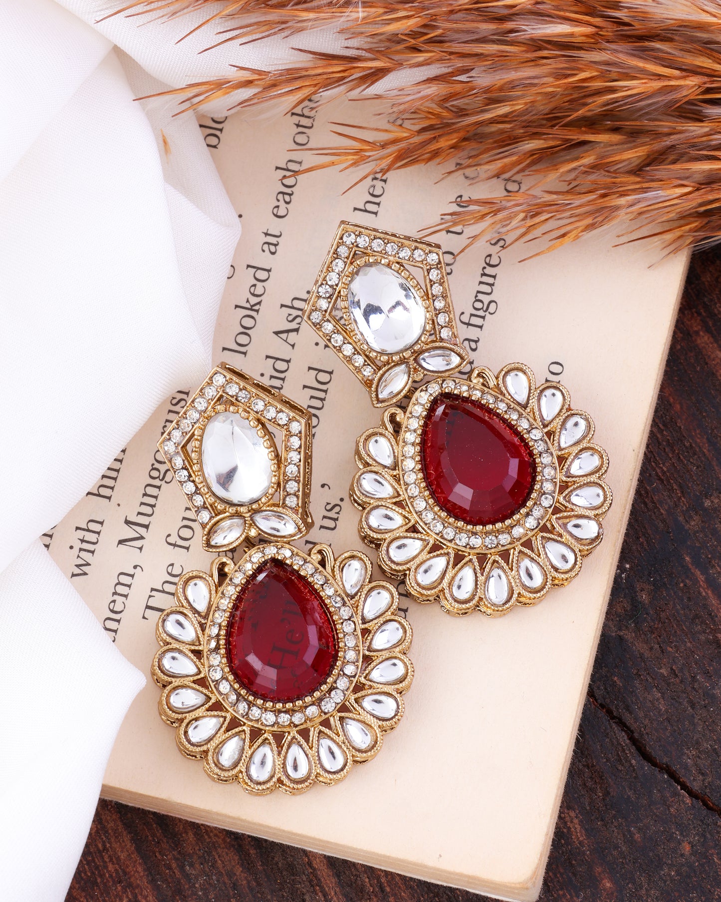 Red Dikshika Premium Designer Zircone Polki Dupe Earring
