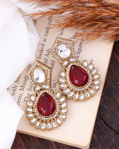 Red Dikshika Premium Designer Zircone Polki Dupe Earring